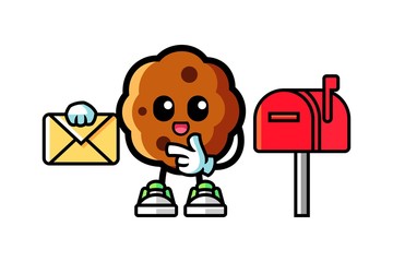 Cookie holding a letter mascot cartoon illustration