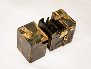 Old Black Camera on White Background