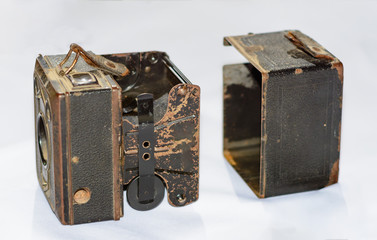 Old Black Camera on White Background