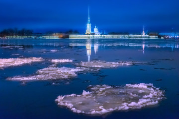Peter and Paul Fortress in winter. Saint Petersburg. Years float