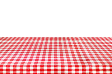 Red classic checkered tablecloth with white background.