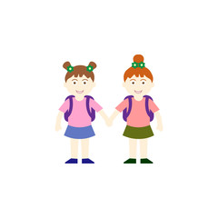Vector illustration of two elementary schoolgirls chatting while walking home after school