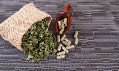 Moringa in capsule and leaf - Moringa oleifera