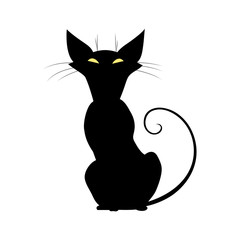 Silhouette of black cat with yellow eyes.
