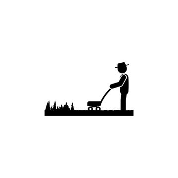 recommend clip art: man lawn mower icon. Element of gardening icon for mobile concept and web apps. Glyph lawn mower can be used for web and mobile