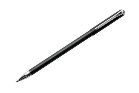 Metal black ballpoint pen isolated on white background