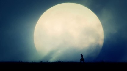Ancient Civilization Injured Man Walking on Full Moon Background