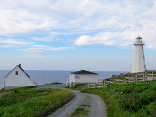 Fototapeta na wymiar Beautiful day along the coast of Newfoundland viewing the lighthouse on Cape Spear