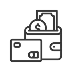 credit card, wallet and cash, bank and financial related icon, editable stroke outline