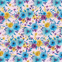 Fototapeta na wymiar Watercolor background (pattern) with bouquets. Hand drawn illustration.