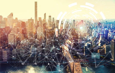 Digital Tech Circle with the New York City skyline near Midtown