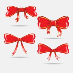 red bow ribbon with gold line vector sets. Holiday concept. New Year, valentine, and Christmas element.