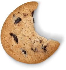 Partially eaten chocolate chip cookie