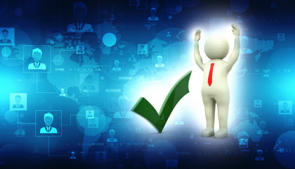 3d man showing thumbs up with green check mark isolated over digital background