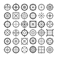 Crosshairs. Target crosshair icons, vector targeting shooter cross hairs, bullseye weapon targets isolated on white background, vector illustration