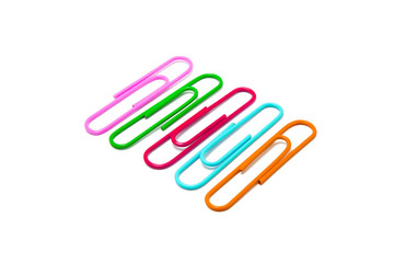 Colored paper clips close-up isolated on a white background, with clipping path
