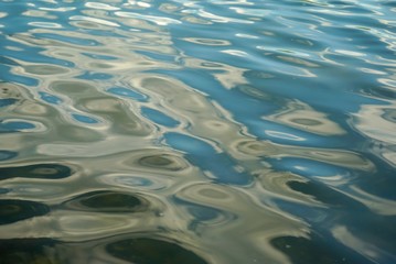Colorful water rippled wave patterns on a lake, blue, gray, background, abstract, closeup
