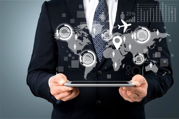 Businessman and internet and virtual reality concept -