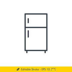 Refrigerator (Fridge) Icon / Vector - In Line / Stroke Design