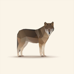 Polygonal vector illustration of watching wolf