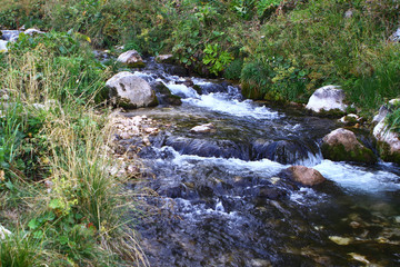 Spring water mountain river and the nice petrous creek on North Caucasus. mountain natural landscape photo