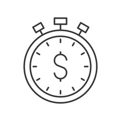 stopwatch and dollar sign, time is money concept icon, editable stroke outline