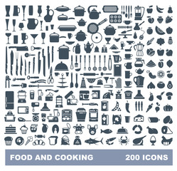 Food and Cooking flat icon set. Vector liiustration