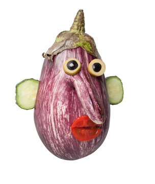 Funny head made with eggplant and cucumber