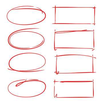 red hand drawn circle and rectangle marker set