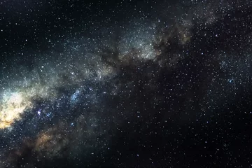 Schilderijen op glas Sterren en melkweg kosmische ruimte hemel nacht universum zwarte sterrenhemel achtergrond van starfield © Iuliia Sokolovska