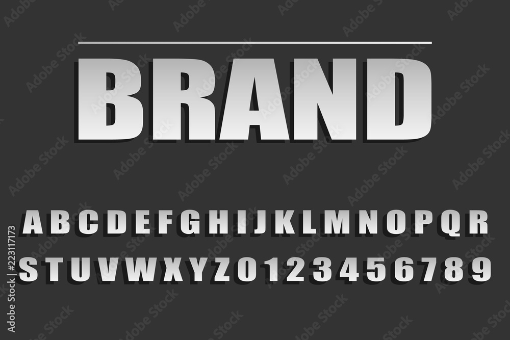 Fototapete Font of silvery color, silvery font with a gradient and shadow on a dark background. Flat design, vector illustration, vector.