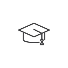 Graduate hat outline icon. linear style sign for mobile concept and web design. Mortarboard simple line vector icon. Education symbol, logo illustration. Vector graphics