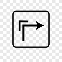 Right turn vector icon isolated on transparent background, Right turn logo design