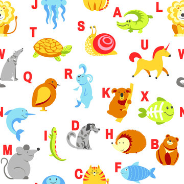 Alphabet animals and letters study for children vector