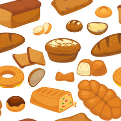 Bakery products buns and bread seamless pattern vector