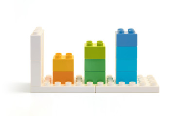 Three bars chart made from colorful building blocks toys