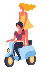 Female happy friends riding motor bike together vector