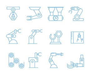 robotic arm icons in production line