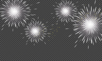 Festive patterned fireworks in the city, bursting in various forms, sparkling pictograms Abstract. New Year and birthdays. Vector illustration