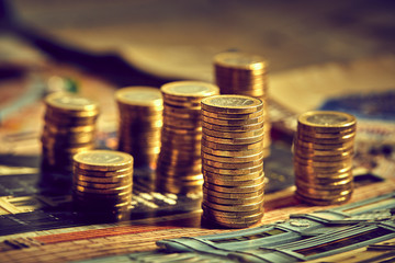 Saving stack coins money concept