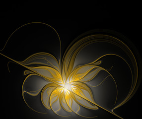 Abstract golden fractal flower on a black background