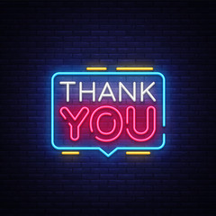Thank You Neon Text Vector. Thank You neon sign, design template, modern trend design, night neon signboard, night bright advertising, light banner, light art. Vector illustration