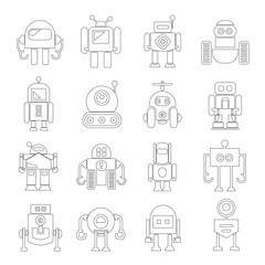robot icons, outline icons