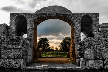 Ancient Doorway to Colosseum at Paestum Italy