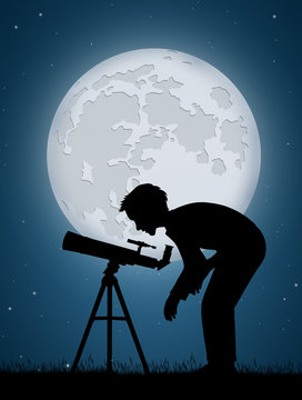 man look the moon in the telescope
