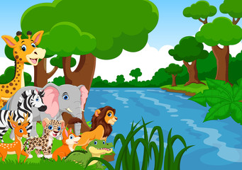 Obraz na płótnie Canvas Vector illustration of wild animals in the forest