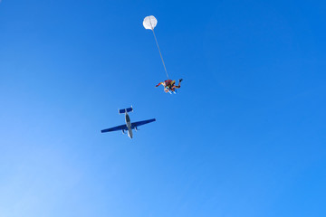 Fototapeta na wymiar Skydiving. Tandem jump.