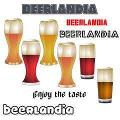 Beer in glasses. Vector illustration of a set of different beer glasses.