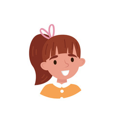 Lovely girl with ponytail, avatar of cute little kid vector Illustration on a white background