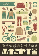 Sports and fitness icons in flat style